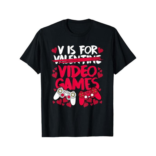 V Is For Video Games Men T-Shirts, Funny Valentines Day Novelty Graphic Printed Tee, Short Sleeve Boys Valentine'S Day T-Shirt for Boyfriend Bf Lover 100% Cotton made in usastyle{n002}3