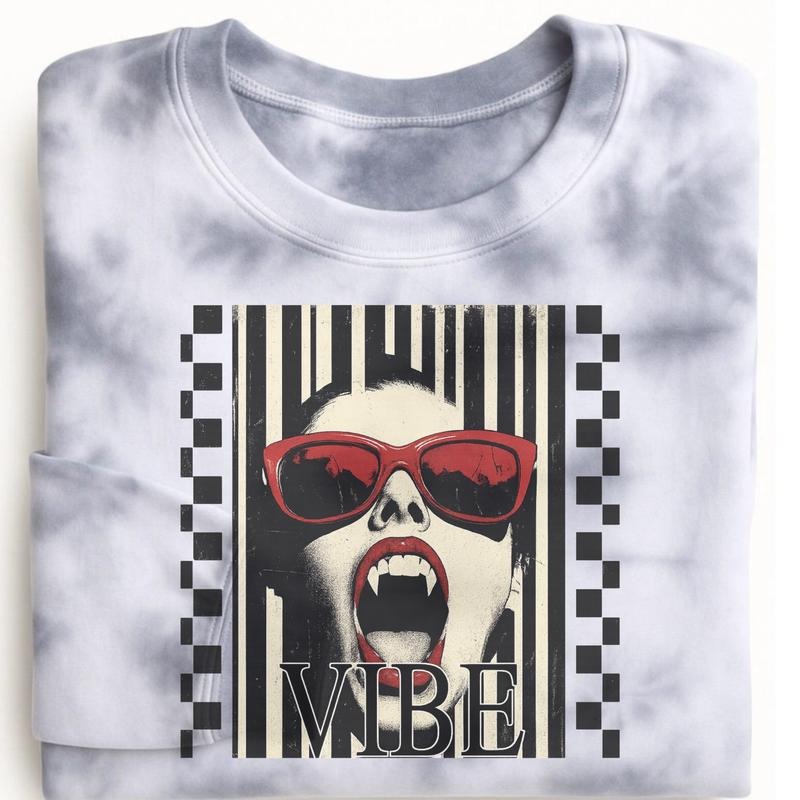 VIBE TIE DYE Cotton Casual Crewneck Sweatshirt Hoodie Women's Graphic Top Pullover Streetwear Style Vintage Crew Neck Comfortable Machine Washable Unique Tie Dye Design