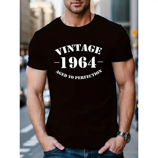 VINTAGE 1964 Print Tee Shirt, Tees For Men, Casual Short Sleeve T-shirt For Summer MADE IN USA