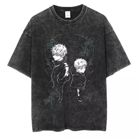 VINTAGE Washed T-shirt Jujutsu Kaisen Satoru Gojo Fashion Short Sleeves Tee Casual Cotton