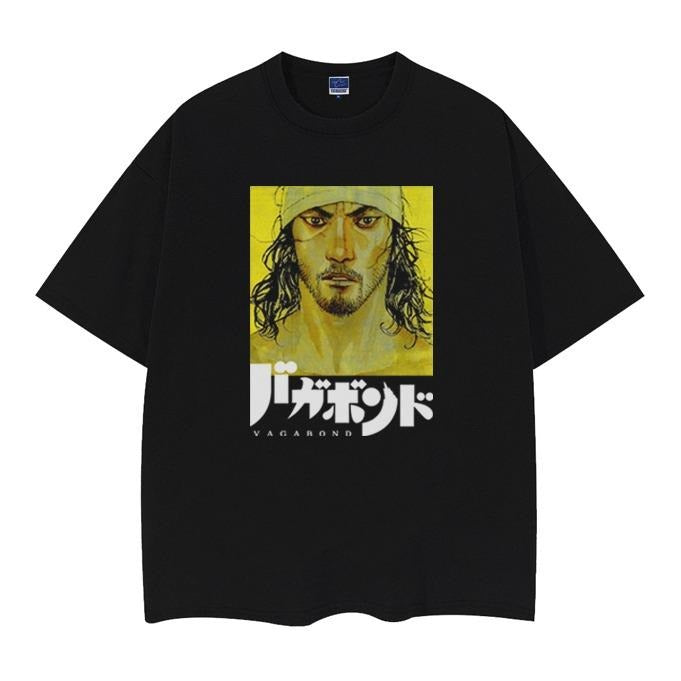 Vagabond "Musashi" Heavyweight Vintage Tee 100% Cotton OVERSIZED Anime T-shirt Menswear Top Crew Necks Tshirt Casual Streetwear Black Baggy Tropical Crewneck