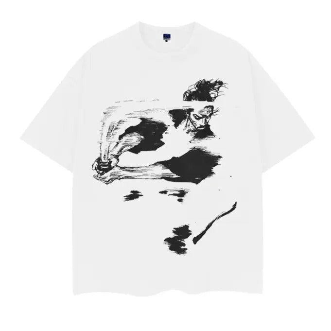 Vagabond "Swift as the Wind" Heavyweight Vintage Tee 100% Cotton OVERSIZED Anime T-shirt Menswear Top Overshirt Trendy Casual Streetwear White Baggy Tshirt Round Neck