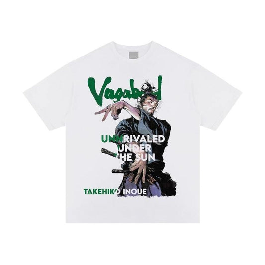 Vagabond "Unrivaled Under the Sun" Vintage Oversized Tee Anime T-shirt 100% Cotton Original Design Men's Top White Casual