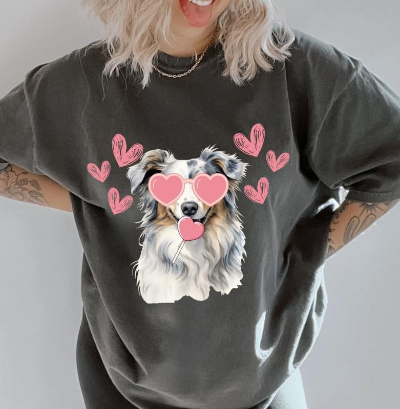 Valentine Blue Merle Aussie Shirt ~ Unisex Apparel Relaxed Fit Printed In The USA Clothing Womenswear Casual Comfort Cotton Top Athletic Boho Chic