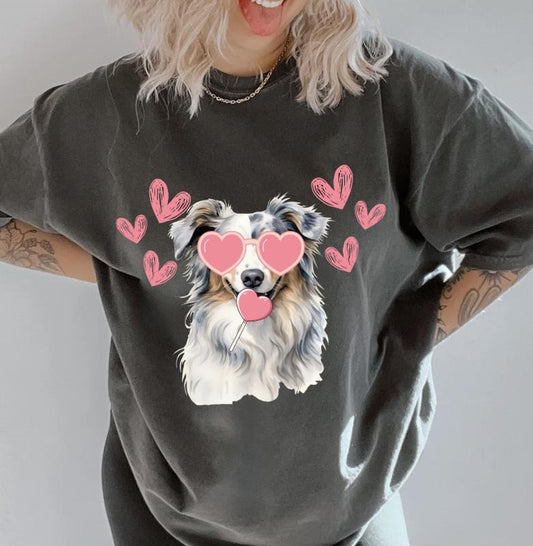 Valentine Blue Merle Aussie Shirt ~ Unisex Apparel Relaxed Fit Printed In The USA Clothing Womenswear Casual Comfort Cotton Top Athletic Boho Chic