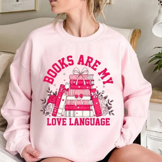 Valentine Book Lover Sweatshirt, T-Shirt, Hoodie, Books Are My Love Language Shirt, Bookish Shirt, Retro Bookworm Shirt, Mug Design Gift for Valentine