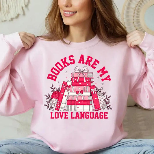 Valentine Book Lover Tshirt, Books Are My Love Language Shirt, Bookish Retro Bookworm T Shirt, Unisex Sweater Pullover Tee