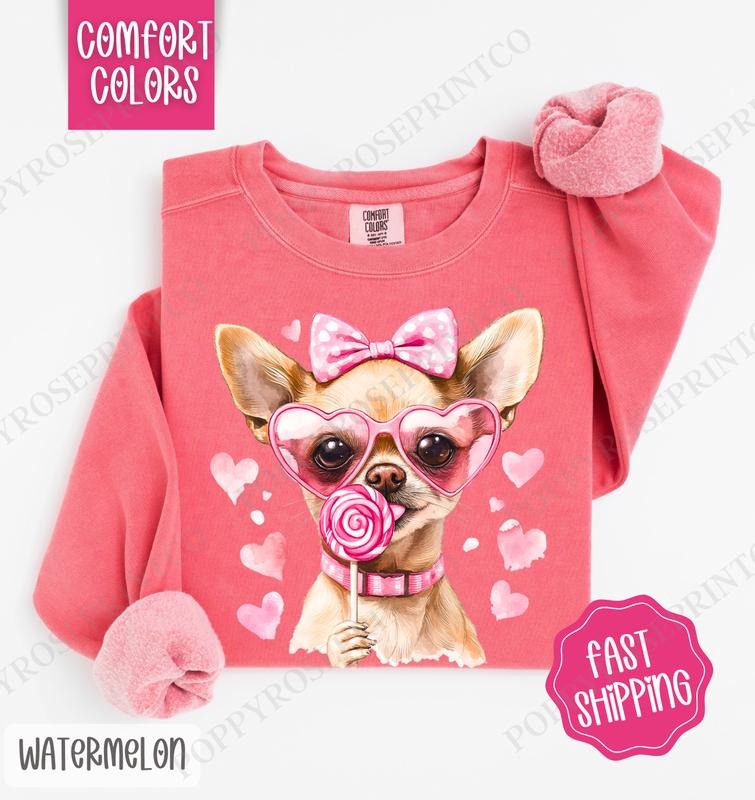 Valentine Chihuahua Comfort Colors Sweatshirt, Valentine's Day Women's Crewneck, Cute Women's Sweater