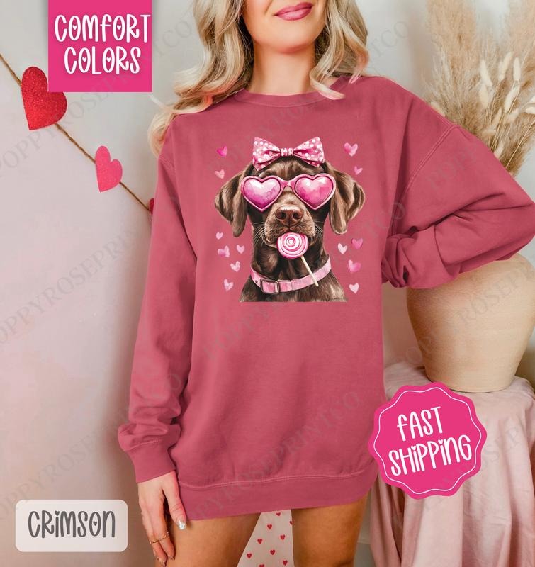 Valentine Chocolate Lab Comfort Colors Sweatshirt, Valentine's Day Women's Crewneck, Cute Women's Sweater