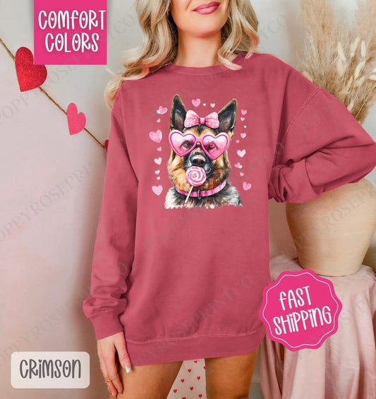 Valentine German Shepherd Comfort Colors Sweatshirt, Valentine's Day Women's Crewneck, Cute Women's Sweater