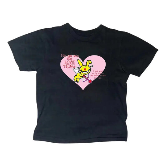 Valentine Happy Bunny Baby Tee, Gothic Emo Girl Top, Scene Clothing 2000s, Y2k Top Women Streetwear, Casual Cotton Short Sleeve Gift For Her