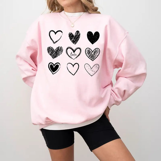 Valentine Hearts Sweatshirt for Women, Cute Love Sweatshirt, Teacher Valentine Shirt - Cotton, Fabric