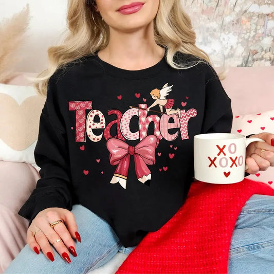 Valentine Teacher Coquette Bow Shirt, Teacher Coquette Valentine T-shirt, Teacher Coquette Bow Shirt