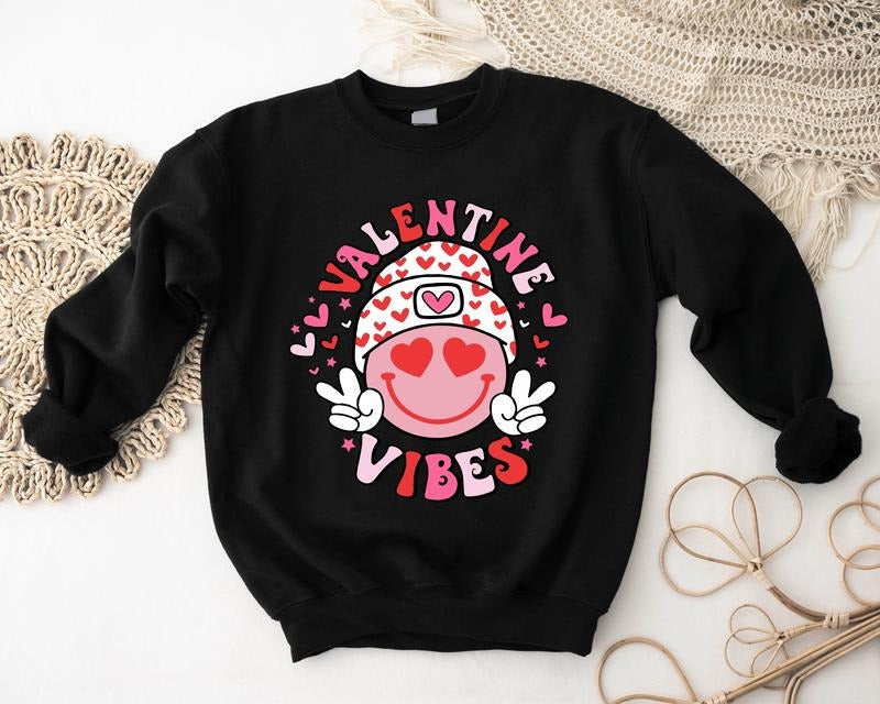 Valentine Vibes Sweatshirt, Valentine's Day Hoodie, Retro Valentines Sweater, I Love You Hoodie, Gift Sweater For Wife, Groovy Valentines Long Sleeve.