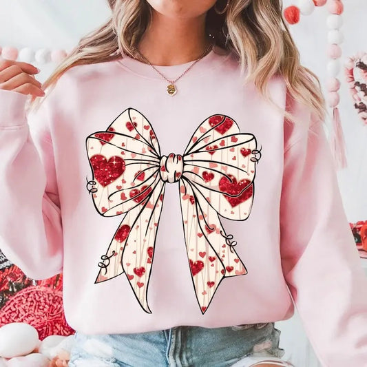 Valentine's day Heart Coquette bow Sweatshirt Retro Valentine , Valentines day Bow , Coquette Bow , Bow Valentine Gifts