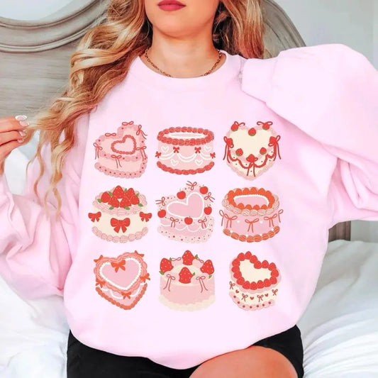 Valentines Day Sweatshirt, Cute Valentine Sweatshirt, Coquette Cake Sweatshirt, Vintage Cake Crewneck Sweatshirt, Preppy Sweatshirt For Her