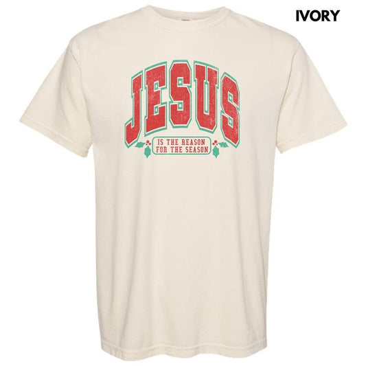 Varsity Jesus Red & Green Comfort Colors T-Shirt 'NLB'