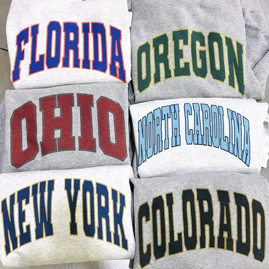 Varsity State Sweatshirt Vintage Baseball City Sweatshirt Baseball Team Pullover Varsity State Name Pullover New York Varsity Unisex Poly Cotton Varity Sweatshirt Casual College Graphic Pullover