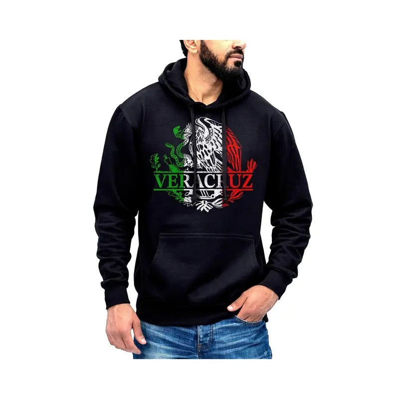 Veracruz Mexico Eagle Emblem Hoodie Sweatshirt Cotton Fabric