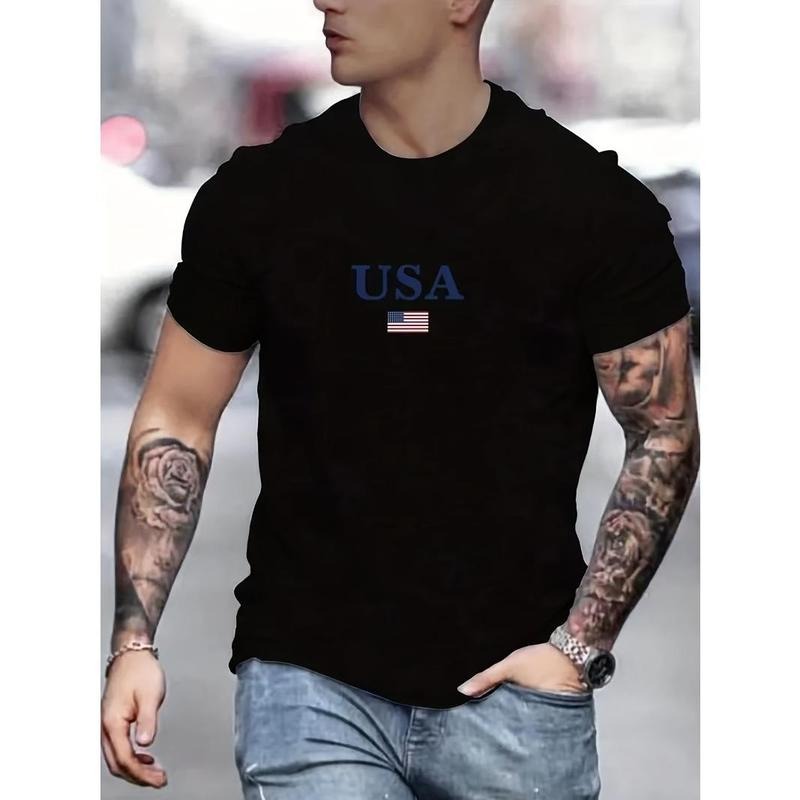 Versatile Patriotic Flag Tee - Mens USA Graphic T-Shirt with Vibrant Print - Comfortable Short Sleeve for All Seasons, Perfect Gift Choice for Summer, Spring, and Fall Made in USA
