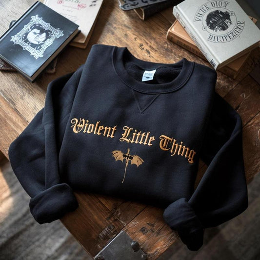 Vi0lent Little Thing Embroidered Sweatshirt, Dragon Crewneck Bookish Sweater Fourth Wing Iron Flame Fan Gift Basgiath Violet, Bookish