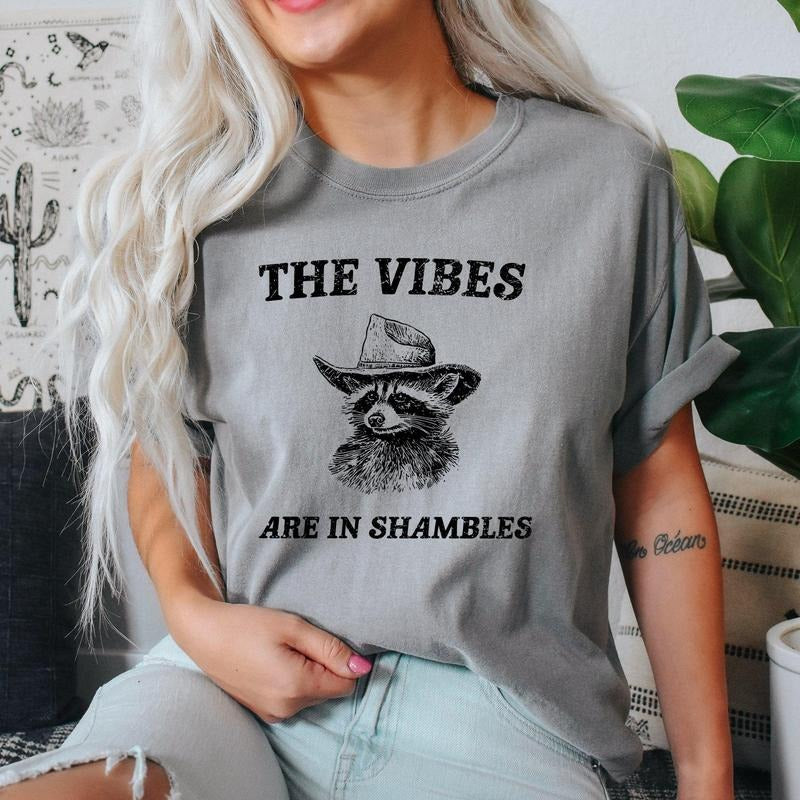 Vibes Are In Shambles, Raccoon, Meme, Aesthetic, Funny, Comfort Colors Tshirt, Women's Crew Neck, Crewneck