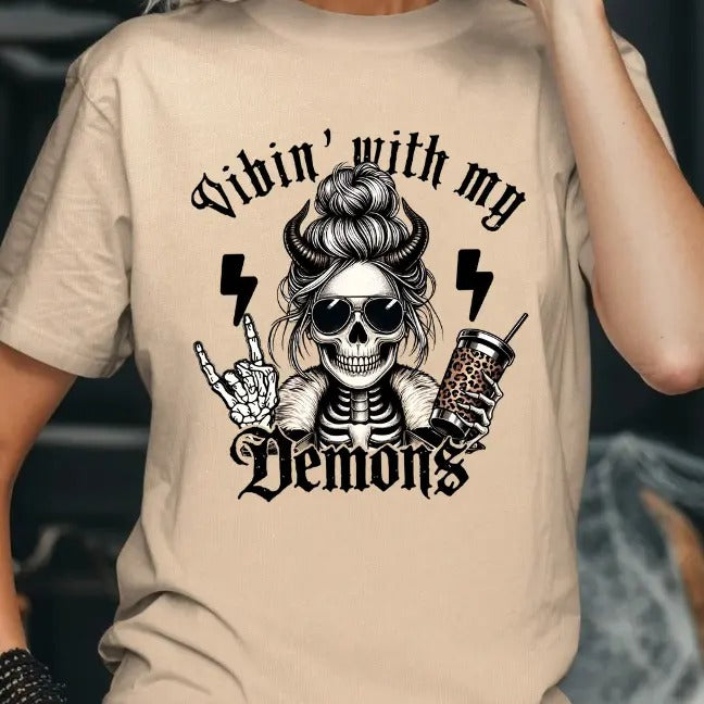 Vibin with my Demons Coffee Skeleton T-shirt