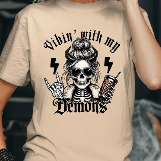 Vibin with my Demons Coffee Skeleton T-shirt