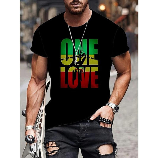 Vibrant ONE LOVE Graphic Tee - Fashionable Crew Neck Short Sleeve T-Shirts for Summer Outdoor Enthusiasts - Chic, Stylish, and Comfortable Tops for Women and Men Made in USA