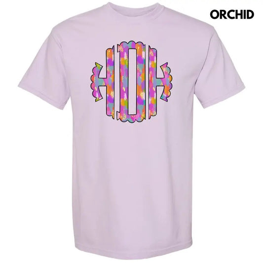 Vibrant Watercolor Monogram Comfort Colors T-Shirt 'NLB'