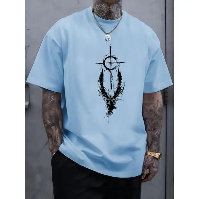 Vibrant Wings Graphic Print Crew Neck Short Sleeve Tee - Soft, Breathable, Comfortable, Summer Trendy Top for Outdoor Sports, Leisure Vacation, and Casual Daily Wear Made in USA