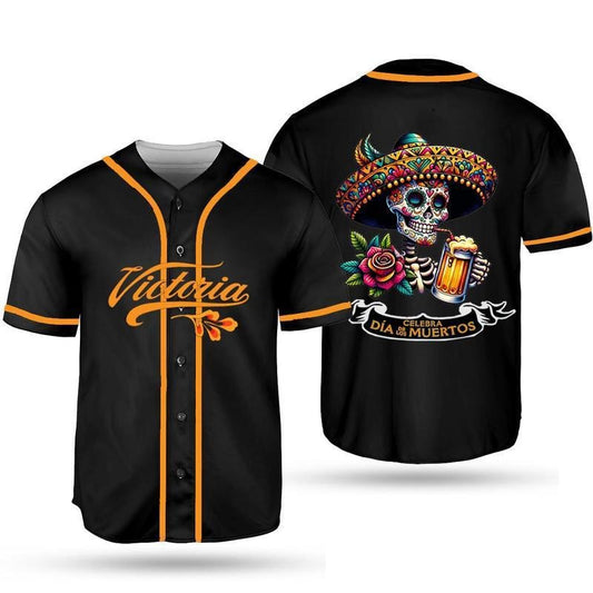 Victoria Beer Baseball Jersey, Celebra Día de los Muertos Gift for Beer Lover, Funny Calavera Beer Jersey Shirt, Gift for Her, Mens Shirt Jersey Shirt