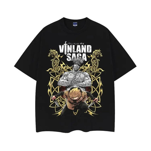 Vinland Saga Battle Stance Vintage Oversized Tee 100% Cotton Original Design Men's Baggy Compression Anime Clothing graphic tees men gifts Black Top Streetwear Menswear