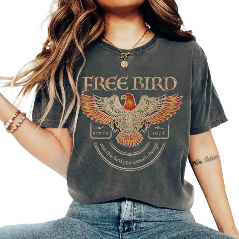 Vintage 1973 Free Bird T-Shirt, Band TShirt, Old School Band T-shirt, Retro Music Shirt, Rock Band Tee, Oversized Trendy Shirts