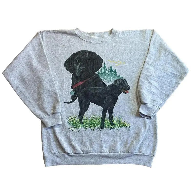 Vintage 1980s Black Labrador Dog Hunting Season Sweatshirt Graphic Mallard Duck Nature Animal Lover Crewneck Sweaters Hoodie T-shirt Unisex Cotton