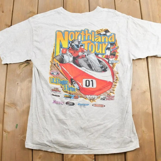 Vintage 1990s Northland Tour Racing Graphic T-Shirt Classic Cotton Menswear Top Embroidered Hoodie Spandex Sport