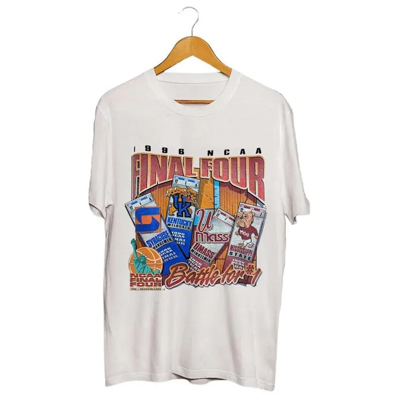 Vintage 1996 Final Four Salem NCAA Single Stitch Kentucky Syracuse U Mass Unisex T-Shirt, Sport Unisex T-Shirt. Classic Cotton
