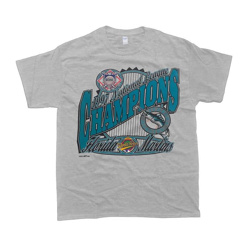 Vintage 1997 Fl0rida Marlins World Series Champions T-Shirt Classic Cotton Menswear Top Polyester Spandex