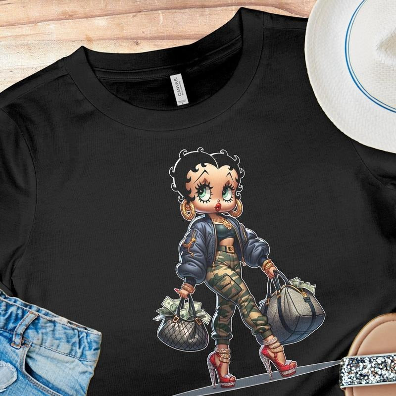 Vintage 80's Black Betty Boop Money T Shirt, Classic Black Betty Boop T Shirt, Funny Betty Boop Top, Comedy Cartoon Shirt, Betty Boop Fan Gifts, Unisex T-Shirt, Gifts For Women, Short Sleeve Tee Shirt