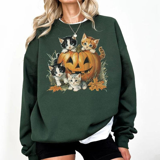 Vintage 90s Cat Halloween Sweatshirt, Cute Cat Halloween Shirt, Spooky Season Tee, Pumpkin Shirt, Cat Lover Shirt, Black Cat, Spooky Season