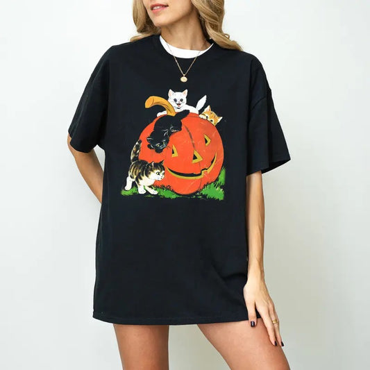 Vintage 90s Cat Halloween Sweatshirt, Retro Halloween Shirt, Spooky Season Shirt, Black Cat Pumpkin Shirt, Cat Lover Shirt, Black Cat Shirt, Pumpkin Fall Halloween Shirt, Halloween Gift Shirt