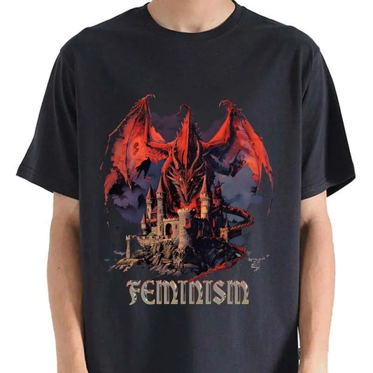 Vintage 90s Feminism Dragon Fantasy Graphic T-Shirt - Funny Gag Meme Tee, Feminism Dragon Shirt, Perfect Gag Gift