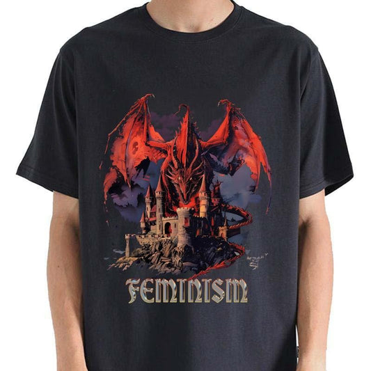 Vintage 90s Feminism Dragon Fantasy Graphic T-Shirt, Funny Gag Shirt, Dragon Shirt, Feminism T Shirt, Meme Shirt, Gag Gift Shirt - Dragon lovers, Unisex T-Shirt Menswear Top