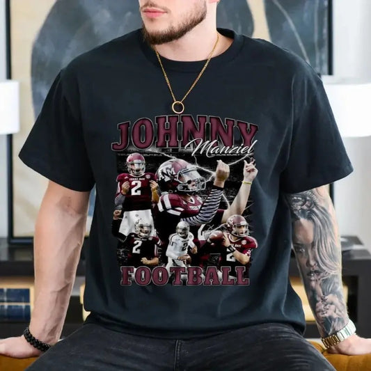 Vintage 90s Graphic Style Johnny Manziel T Shirt, Johnny Manziel Tee, Retro Johnny Manziel Tshirt, Football T Shirt Classic, Unisex Short Sleeve Tee Shirt, Casual Clothing Menswear Top Streetwear