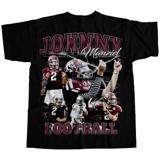 Vintage 90s Graphic Style Johnny Manziel T-shirt Johnny Manziel Tee Retro Johnny Manziel Tshirt Football T-shirt Classic Cotton Top Summer Comfort Menswear Underwear Streetwear Tropical Shortsleeve Casual Round Neck Biker