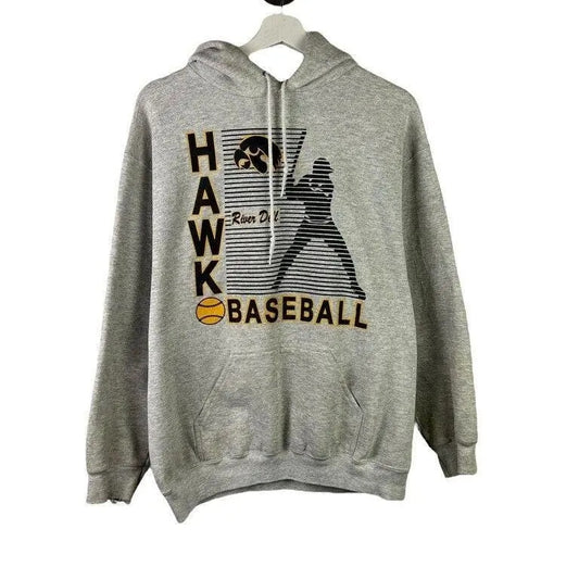 Vintage 90s Iowa Hawkeyes Baseball NCAA Spellout Hooded Sweatshirt Size Large