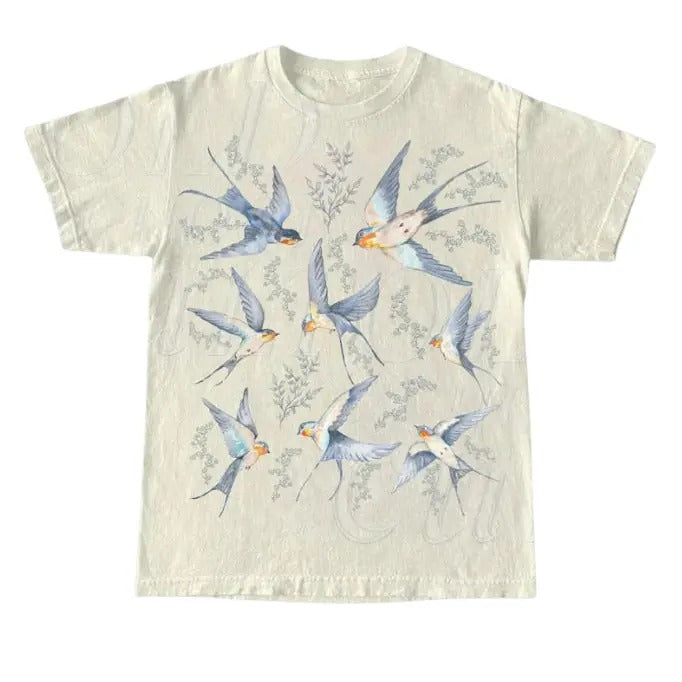 Vintage 90s Tattoo Birds Tshirt, Retro Bird Lovers Cute Shirt, Bird Nature Camping Shirt, Birds Flying Unisex Y2k Relaxed Adult Graphic Top