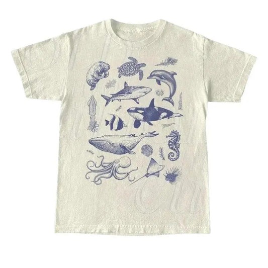 Vintage 90s Tattoo Sea Animal Tshirt, Retro Ocean Nature Shirt, Sealife, Ocean, Whale, Orca, Turtle, Dolphin Shirt, Unisex Relaxed Adult Tee - Unisex And Inclusive - Multiple Colorways - Full Size Range