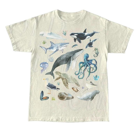 Vintage 90s Water Color Sea Animal Tshirt, Retro Ocean Nature Shirt, Sealife, Ocean, Whale, Orca, Turtle, Dolphin Shirt, Nostalgia Adult Tee
