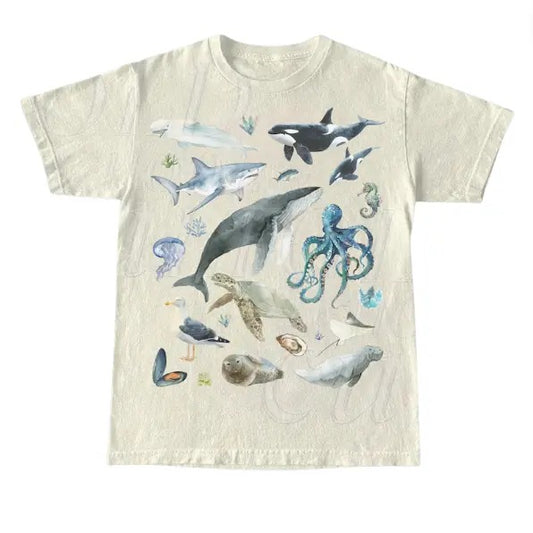 Vintage 90s Water Color Sea Animal Tshirt, Retro Ocean Nature Shirt, Sealife, Ocean, Whale, Orca, Turtle, Dolphin Shirt, Nostalgia Adult Tee, Summer Shirt, Funny Shirt Menswear Top Underwear Man Streetwear
